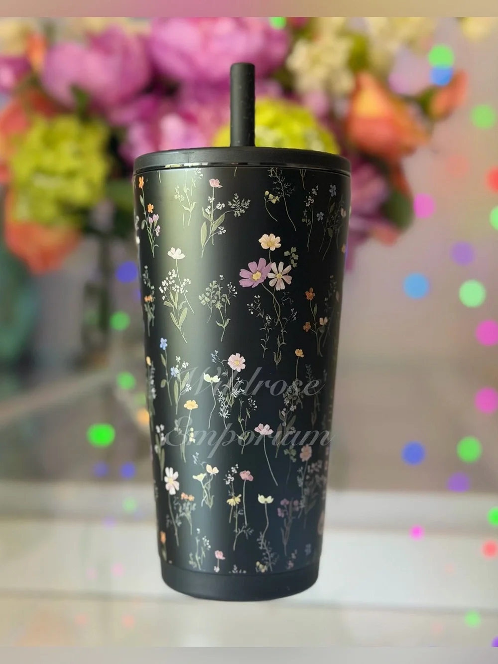 HydroJug 20OZ midnight floral black wildflower garden Everyday tumbler cup